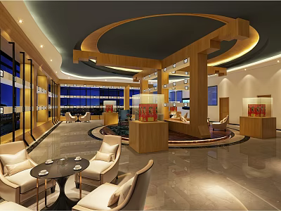 Modern Lobby Interior Design With Sofa Coffee Table And Wooden Decorative Lighting 3d model