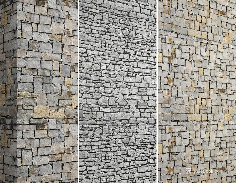 Natural Stone Wall Design With Different Textures And Gray Beige Stone Patterns 3d model 