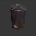 Metallic Ribbed Trash Can With Secure Lid And Reflective Base Surface Design