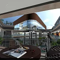 Modern Shopping Mall Atrium Interior With Glass Facade Multiple Floors And Seating Areas