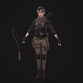Female Warrior In Tactical Gear With Rifle And Large Knife Standing Against Dark Background