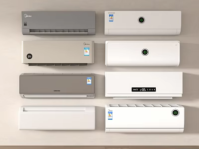 Multiple Modern Air Conditioner Fan Units In White And Gray With Sleek Design Features 3d model
