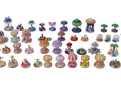 Indoor Children's Park Naughty Castle Carousel Electric Rotating Horse with Light Rotating Horse with Top Rotating Horse Rainbow Rotating Horse Children's Cycling Coffee Cup 3d model