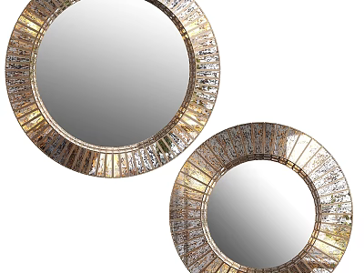 Two Elegant Circular Mirrors With Gold Silver Geometric Frame Details 3d model