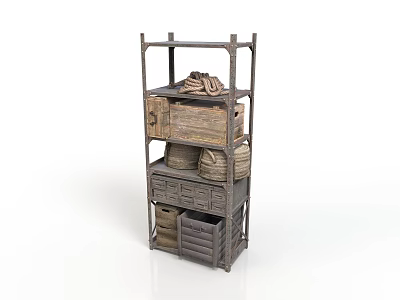 Multi Tiered Storage Shelf With Wooden Box Baskets Drawers And Crates 3d model