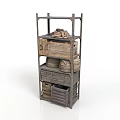 Multi Tiered Storage Shelf With Wooden Box Baskets Drawers And Crates