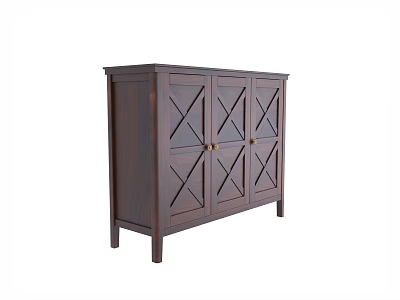 Modern Dark Brown Wooden Shoe Cabinet With Cross Pattern Doors And Storage 3d model