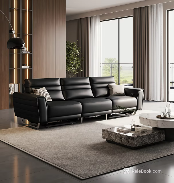 Modern Living Room Sofa And Coffee Table Set With Cushions And Plants 3d model 