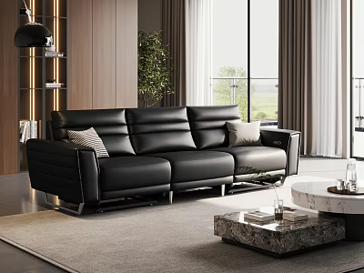 Modern Living Room Sofa And Coffee Table Set With Cushions And Plants 3d model