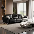 Modern Living Room Sofa And Coffee Table Set With Cushions And Plants