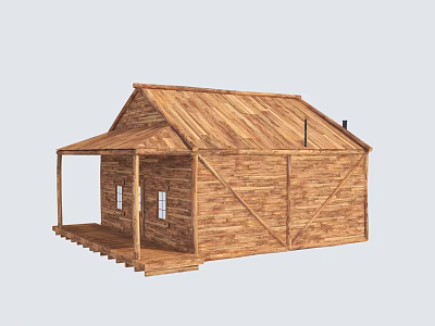 Traditional Rustic Log Cabin Exterior With Porch Steps Windows And Chimney 3d model