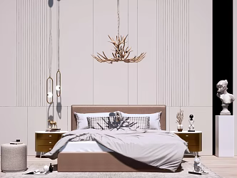 Modern Background Double Bed Home 3d model