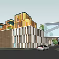 Modern Commercial Street With Pedestrians Store Signboards And Building Facades