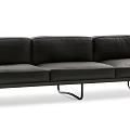 Black Leather Three Seater Sofa With Modern Minimalist Design And Metal Legs