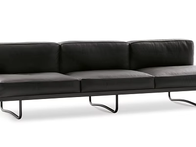 Black Leather Three Seater Sofa With Modern Minimalist Design And Metal Legs 3d model