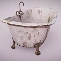 Isolated Vintage Bathtub With Peeling White Paint Brass Feet Old Faucet