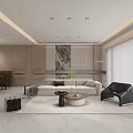 Modern Living and Dining Room Interior With Sofa TV Wall Open Kitchen And Pendant Lights