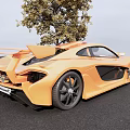 Modern Orange McLaren Sports Car With Black Wheels Parked Near Tree