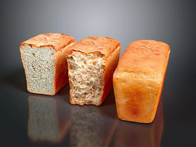 Freshly Baked Bread Loaves With Golden Crust And Soft Inside Texture 3d model