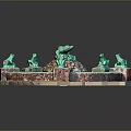 Circular Decorative Fountain With Green Crocodile Center And Five Frogs Sculptures
