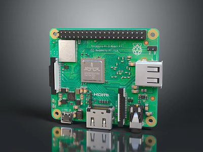 Green Electronic Development Board With USB HDMI Ports And Microchip Components 3d model