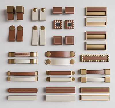 Various Modern Cabinet Handles In Brown White And Gold Decorative Styles For Furniture 3d model