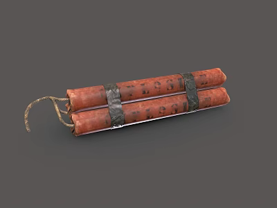 Dynamite Weapon Two Red Cylindrical Sticks Tied Together With Black Straps 3d model