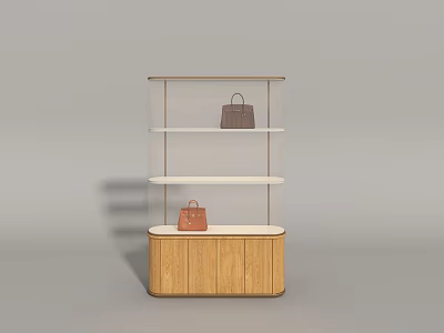 Elegant Display Cabinet Shelf With Wooden Base Glass Shelves And Handbags 3d model