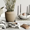 Bohemian Decorative Ornament Set With Clay Vase Dried Plants Shell Shaped Ornament And Wooden Balls