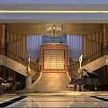 Luxurious Clubhouse Grand Lobby With Marble Staircase Crystal Chandelier And Piano