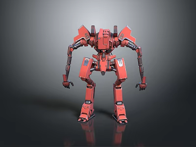 Red Mechanical Robot Featuring Humanoid Mech Design And Armored Exterior Details 3d model