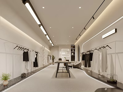 Modern Clothing Store Interior Design With Spacious Layout And Clothing Racks 3d model