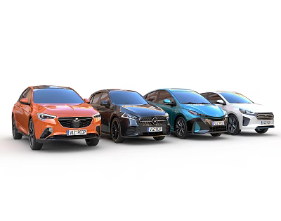 Variety Of Cars In Different Colors Displayed 3d model