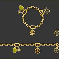 Gold Chain Daily Life Accessories With Various Shaped Pendants And Colorful Decorations