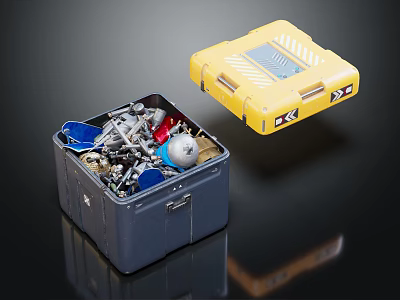 Durable Blue Toolbox Filled With Various Hardware Tools And Yellow Tool Case For Home Use 3d model