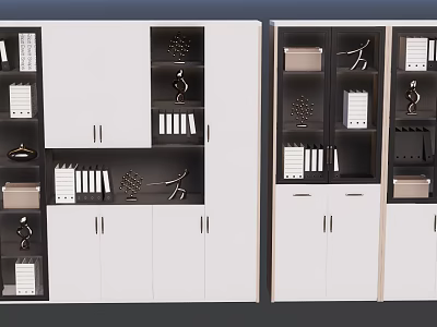 Modern White Storage Cabinet Rack With Multi Layer Open Shelves And Closed Doors 3d model