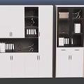 Modern White Storage Cabinet Rack With Multi Layer Open Shelves And Closed Doors