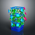Decorative Blue Storage Shelf With Green Vines Blue And Pink Flowers