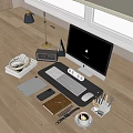 All-in-One Computer Keyboard Wireless Mouse Tablet Computer Mobile Phone Audio Metal Desk Lamp Clock Headset Notebook Book Stationery Pen Case Coffee 3d model