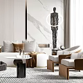 Modern Luxury Living Room With Sofa Coffee Table Sculpture And Lighting