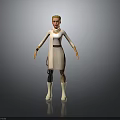 3D Character Model With White Robe Black Leggings And Blonde Hair