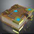 Ornate Fantasy Magic Book With Wooden Cover Blue Gems And Golden Decorations