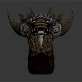 Mythical Creature Head 3D Render With Spiked Horns And Red Brown Textured Scales