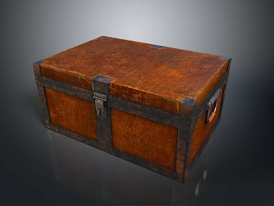 Vintage Wooden Storage Trunk With Metal Straps And Lock For Home Organization 3d model