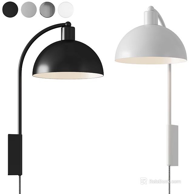 Modern Black and White Wall Lamps with Sleek Dome Shade Design 3d model 