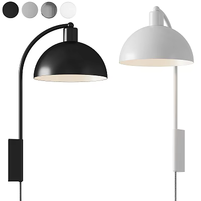 Modern Black and White Wall Lamps with Sleek Dome Shade Design 3d model