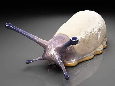 Large White Snail With Purple Tentacles And Yellow Base On Gray Surface 3d model