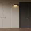 Modern Interior With Light And Dark Cabinet Doors Wall Lamp And Wooden Floor