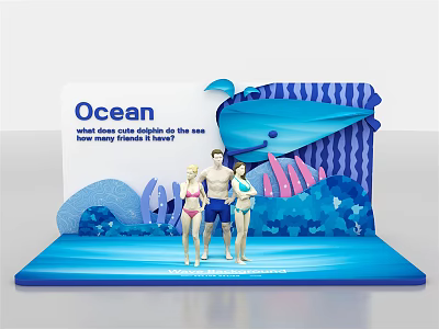 Vibrant Ocean Archetype Scene With People In Swimwear And Marine Elements 3d model