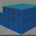 Blue Container Building with Multi Level Structure Green Railings and Stairs 3d model